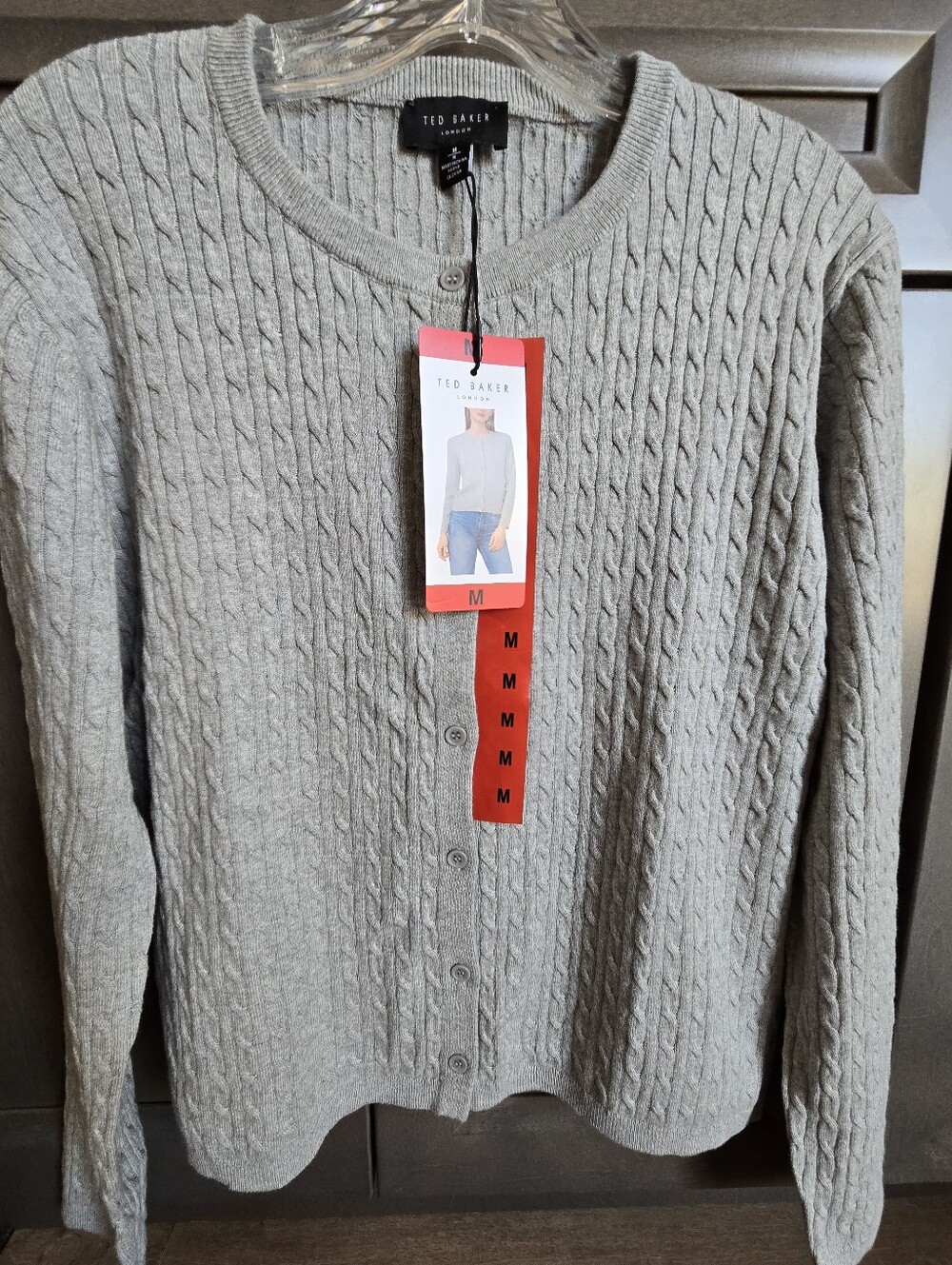 Ted Baker 100% Cotton Cable-Knit Cardigan Women's M Sweater Cropped Button Front